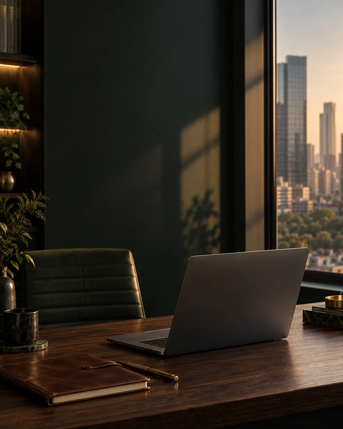 A laptop and notebook in a professional workspace