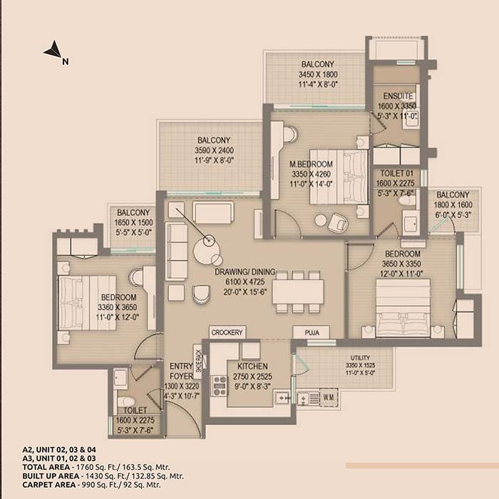 Arihant One · 3 BHK published layout