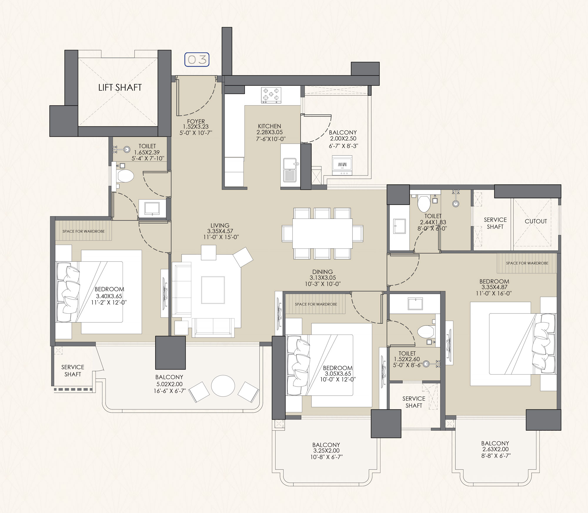 Gaur Chrysalis — Phase 1 · 3 BHK — layout 03