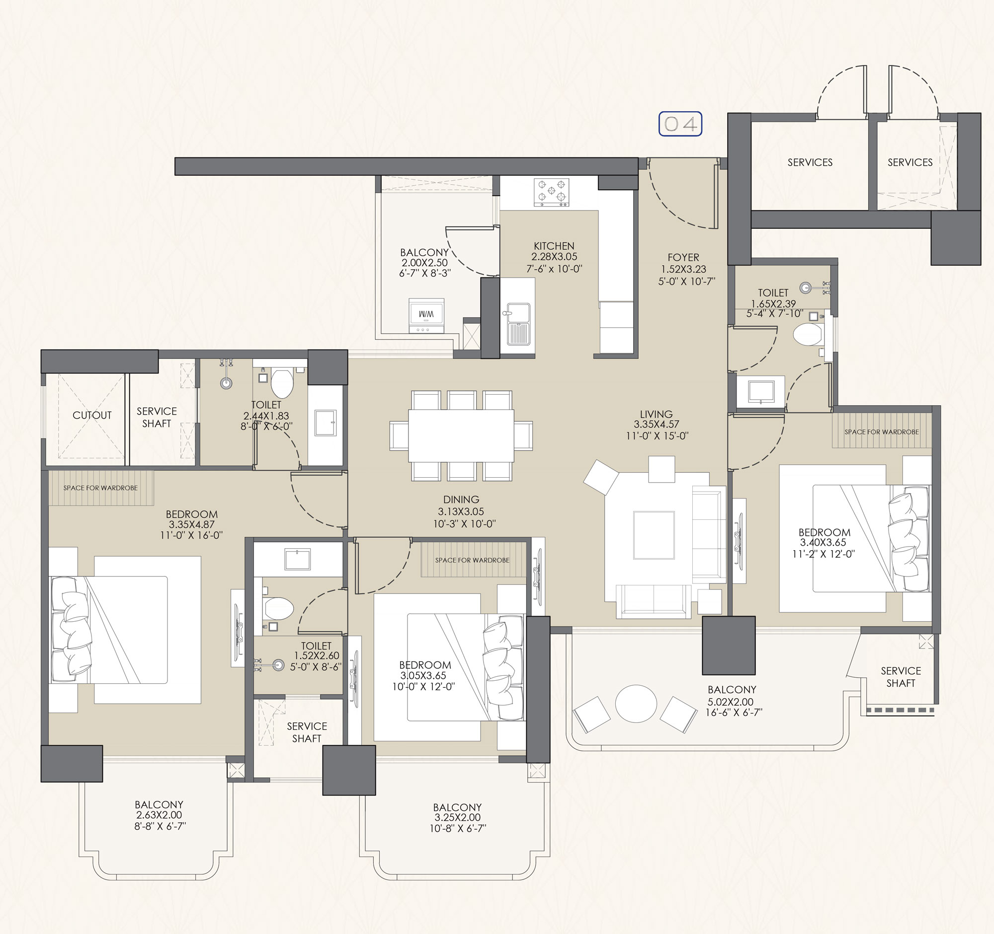 Gaur Chrysalis — Phase 1 · 3 BHK — layout 04