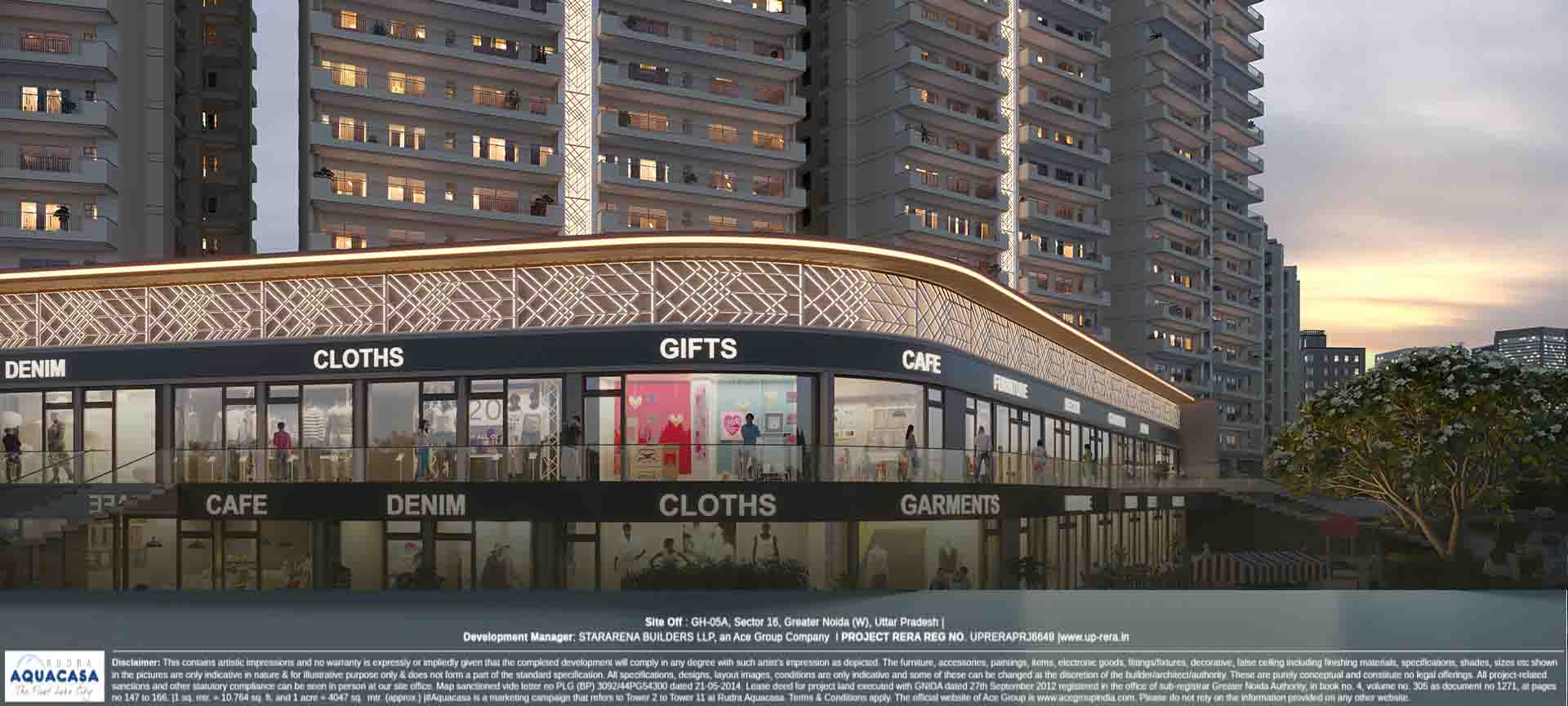 Artist impression of the towers and retail frontage at Rudra Aquacasa